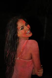 Veena Malik celebrating Holi festival in Mumbai