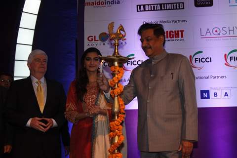 Sonam Kapoor and Karan Johar at the inaugural session of FICCI Frames 2012