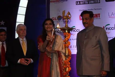 Sonam Kapoor and Karan Johar at the inaugural session of FICCI Frames 2012
