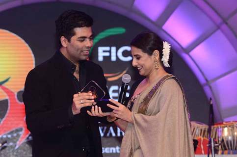 Vidya Balan and Karan Johar at the FICCI Frames Excellence Awards 2012. .