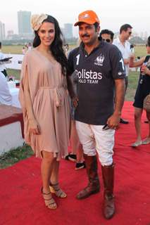Neha Dhupia and Maharaja of Jaipur Narendra Singh at 3rd Asia Polo match at RWITC. .