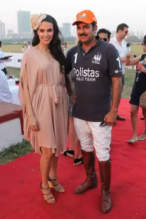 Neha Dhupia and Maharaja of Jaipur Narendra Singh at 3rd Asia Polo match at RWITC. .