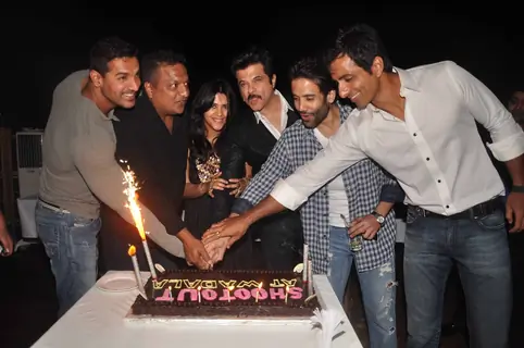 Bollywood actor Anil Kapoor, John Abraham, Sonu Sood, filmmaker Sanjay gupta with guests at the Shootout at Wadala movie's bash in Mumbai. .