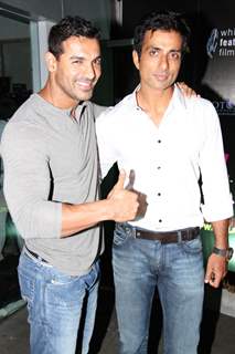 John Abraham & Sonu Sood at Shootout At Wadala party at Escobar in Bandra, Mumbai