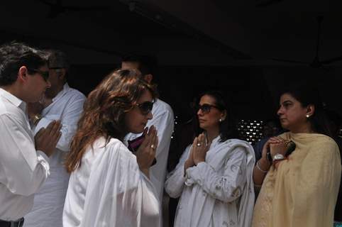 Madhuri Dixit with her husband Dr. Sriram at Mona Kapoor's funeral at Pawan Hans