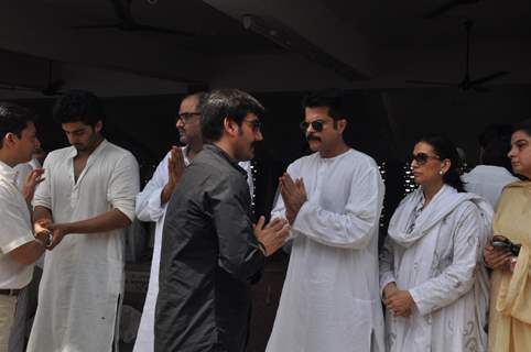 Arbaaz Khan, Arjun Kapoor, Boney Kapoor and Anil Kapoor at Mona Kapoor's funeral at Pawan Hans