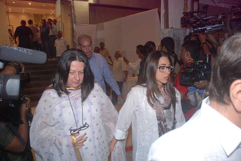 Karishma Kapoor with Babita Kapoor at Mona Kapoor's prayer meet in Mumbai. .