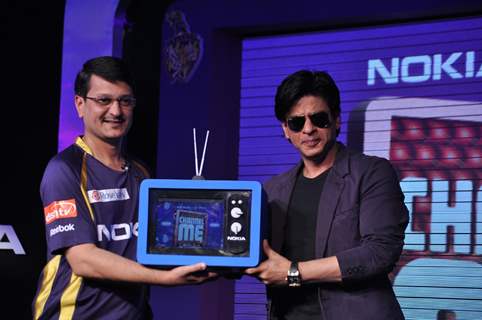 Shahrukh Khan unveils KKR-Nokia campaign for IPL at Hotel Taj Lands End in Mumbai