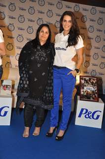 Neha Dhupia  with her mother Manpinder Dhupia at P&G Thank You Mom campaign launch