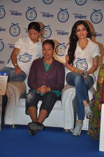 Mary Kom with mother Saneikham Kom and Soha Ali Khan at Launch of P&G's 'Thank You Mom'