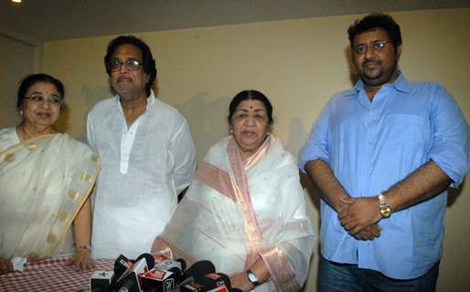 Lata Mangeshkar  with family attending  press conference at their residence Prabhu Kunj , Mumbai for master Dinanath awards announcement. .