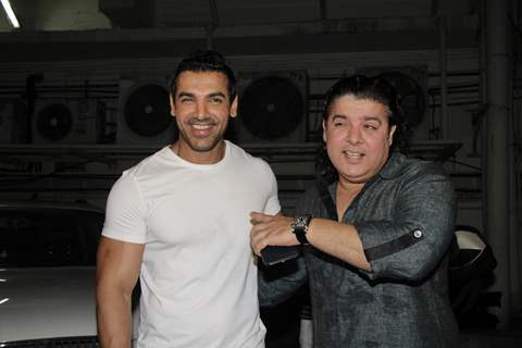 John Abraham and Sajid Khan at Vicky Donor special screening hosted by John Abraham at PVR