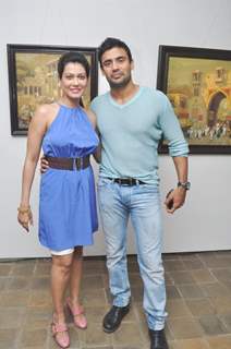 Payal Rohatgi with wrestler Sangram Singh inaugurates Art Exhibition at Coomaraswamy Hall