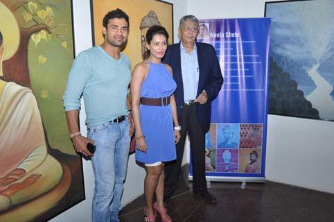 Payal Rohatgi with wrestler Sangram Singh inaugurates Art Exhibition at Coomaraswamy Hall