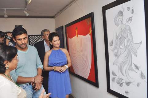 Payal Rohatgi with wrestler Sangram Singh inaugurates Art Exhibition at Coomaraswamy Hall