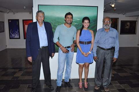 Payal Rohatgi with wrestler Sangram Singh inaugurates Art Exhibition at Coomaraswamy Hall