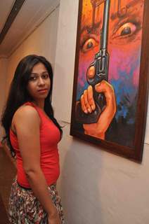 Singer Annie Chatterjee promoting upcoming film ‘BANDOOK’ at a Painting Exhibition