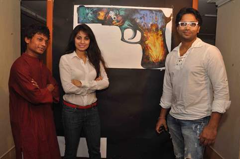 Cast promoting upcoming film ‘BANDOOK’ at a Painting Exhibition