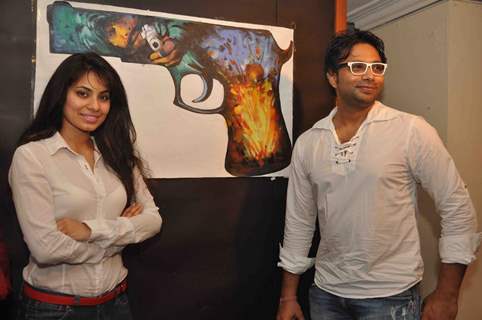 Cast promoting upcoming film ‘BANDOOK’ at a Painting Exhibition