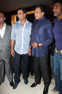 Akshay Kumar, Suneil Shetty and Mithun at the first look of movie Tukkaa Fit at Novotel in Mumbai. .