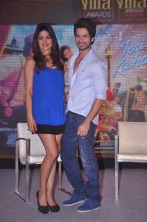 Bollywood stars Shahid Kapoor and Priyanka Chopra during 'Jaypee IIFA' press meet held in Mumbai. .