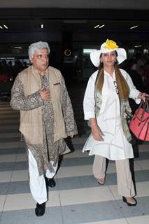 Bollywood celebs Javed Akhtar and Shabana Azmi return from IIFA Awards 2012. .