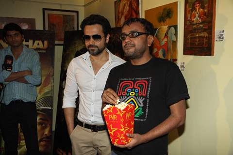 Bollywood actors Emraan Hashmi, Prosenjit Chatterjee and director Dibakar Bannerjee visit PVR Cinemas to promote their film Shanghai in Juhu, Mumbai