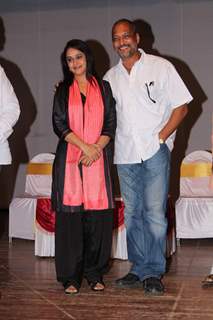Bollywood actors Nana Patekar and Mrinal Kulkarni at press meet for movie based on Baba Amte in Dadar, Mumbai. .