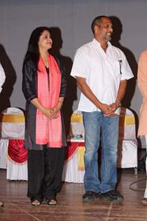 Bollywood actors Nana Patekar and Mrinal Kulkarni at press meet for movie based on Baba Amte in Dadar, Mumbai. .