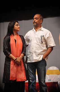 Bollywood actors Nana Patekar and Mrinal Kulkarni at press meet for movie based on Baba Amte in Dadar, Mumbai