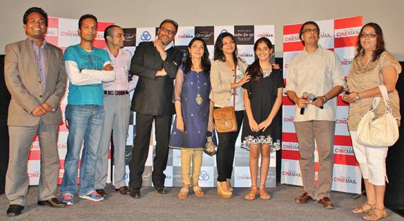 Bollywood celebrities Anant Shukla, Jackie Shroff and Girish Wankhede of Cinemax with the cast and crew of Life is Good! at Ektanand Picture's  LIFE IS GOOD trailer launch at Cinemax, Versova. .