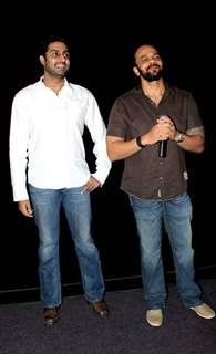 Bollywood actor Abhishek Bachchan and director Rohit Shetty visited Cinemax, Kandivali in Mumbai, to check the audience reaction to their recently released film 'Bol Bachchan'. .