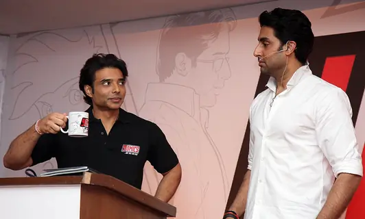 Abhishek Bachchan and Uday Chopra during the launch of Yomics