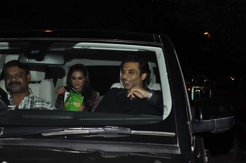 Uday Chopra with Nargis Fakhri and Jugal Hansraj at PVR Cinemas to watch Hollywood film The Dark Knight Rises