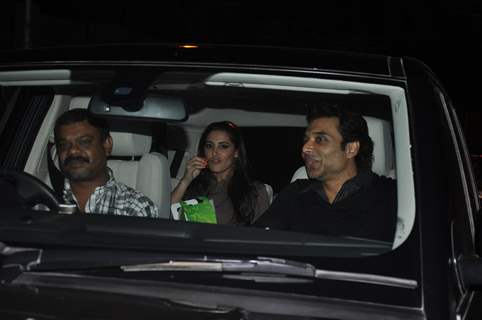 Uday Chopra with Nargis Fakhri and Jugal Hansraj at PVR Cinemas to watch Hollywood film The Dark Knight Rises