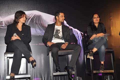 Director-actress Pooja Bhatt with Bollywood actor Randeep Hooda at Jism 2 Press Conference, Grand Hyatt Mumbai India. .