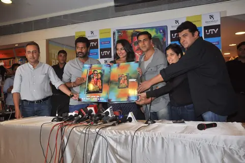 Bollywood actors Akshay Kumar, Sonakshi Sinha and Prabhu Deva at  the Rowdy Rathore Dvd launch in Mumbai. .