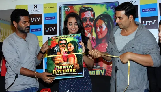 Prabhu Deva, Sonakshi Sinha and Akshay Kumar at DVD launch of 'Rowdy Rathore'