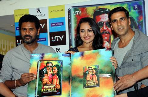 Prabhu Deva, Sonakshi Sinha and Akshay Kumar at DVD launch of 'Rowdy Rathore'