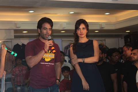 Bollywood actors Tusshar Kapoor & Neha Sharma poses during the Lawman Pg3 associates with Kya Super Kool Hain Hum in Mumbai