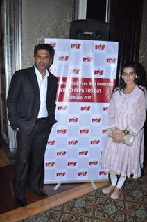 Bollywood actor Sunil Shetty with wife Mana Shetty attend a Press Conference on Hepatitis B in Mumbai