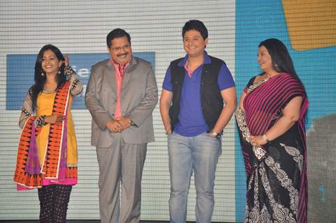 Indian tv actors Tiku Talsania, Aparna Mehta and Swapnil Joshi at SAB TV launches Golmaal Hai Sab Golmaal Hain in J W Marriott, Mumbai. .