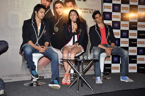 Bollywood actors Varun Dhawan, Alia Bhatt and Siddharth Malhotra at Student Of The Year First Look Trailer launch in PVR, Mumbai. .