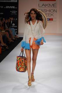 Monica Dogra showstopper for designer Pia Pauro at the LFW Winter Festive 2012