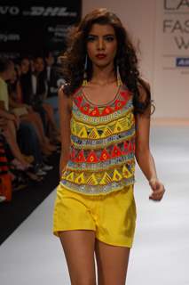 Monica Dogra showstopper for designer Pia Pauro at the LFW Winter Festive 2012