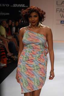 Monica Dogra showstopper for designer Pia Pauro at the LFW Winter Festive 2012