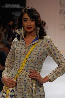 Monica Dogra showstopper for designer Pia Pauro at the LFW Winter Festive 2012