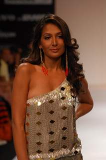 Monica Dogra showstopper for designer Pia Pauro at the LFW Winter Festive 2012