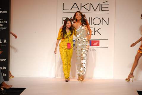 Monica Dogra showstopper for designer Pia Pauro at the LFW Winter Festive 2012