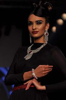 Mugdha Godse walks the ramp for Dwarkadas Chandumal Jewellers at IIJW 2012